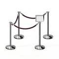Montour Line Stanchion Post & Rope Kit PolSteel 4FlatTop 3Purple Rope 85x11HSign C-Kit-3-PS-FL-1-Tapped-1-8511-H-3-PVR-PE-PS